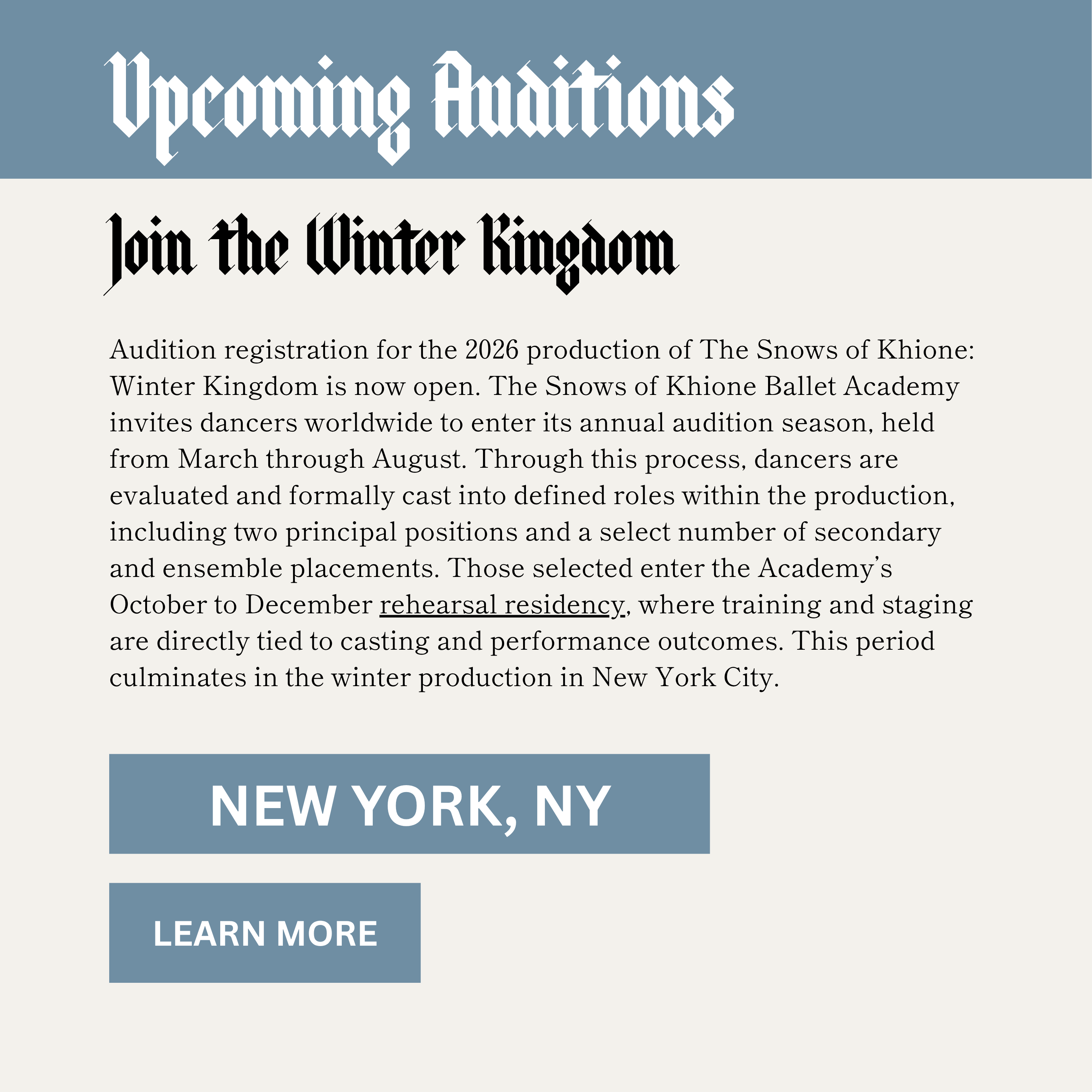 Ballet Auditions in New York City_The Snows of Khione Winter Kingdom