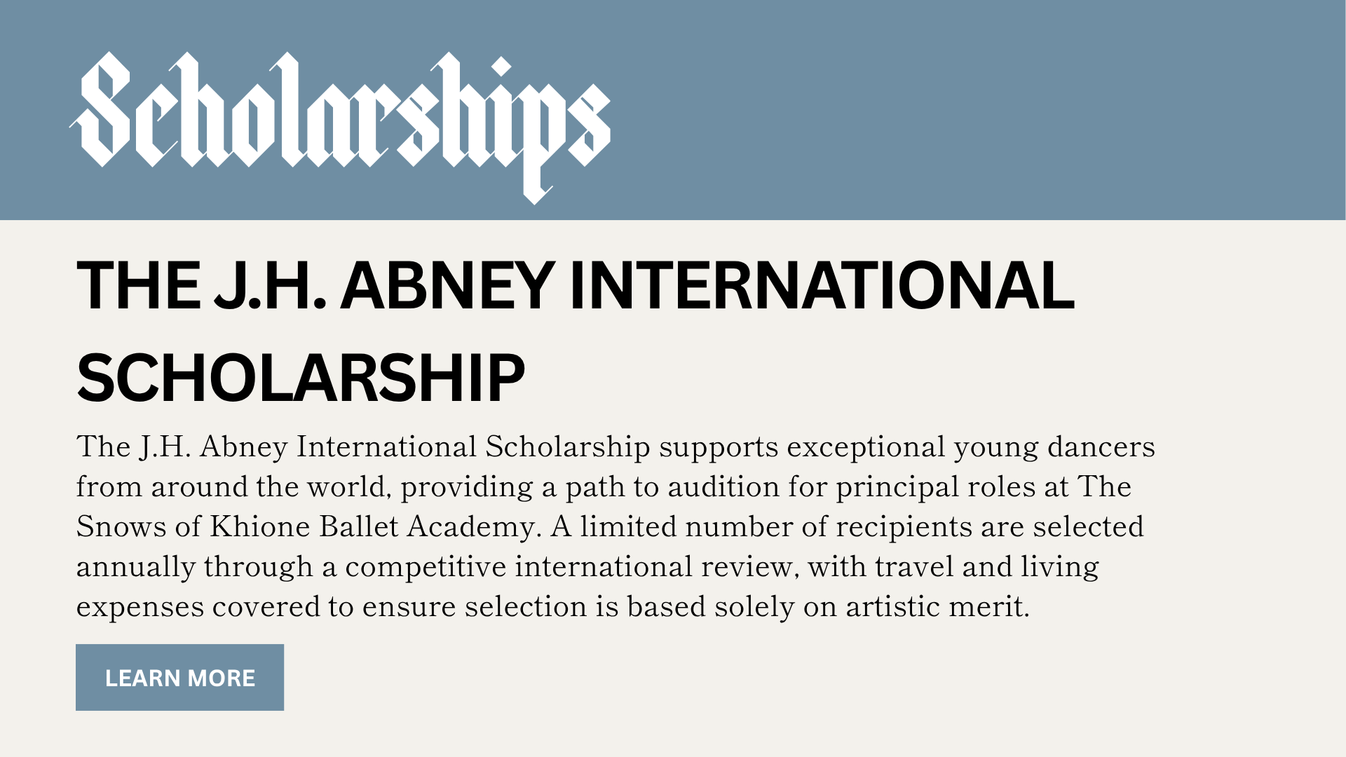 The J.H. Abney International Scholarship at The Snows of Khione Ballet Academy